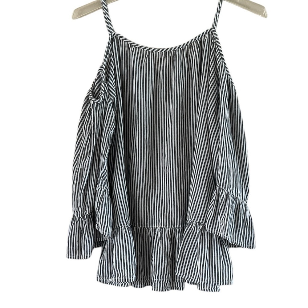 Beach Lunch Lounge Off Shoulder Stripe Top Adjustable Straps Size Large Ruffle